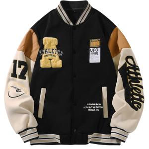 TEMU 남성용 빈티지 애슬레틱 바시티 재킷 '17' 자수 & 팀 로고, 그린 컬러 블록 디자인, 베이스볼 칼라, 스냅 클로저, 가을 겨울용 기계 세탁 가능 캐주얼 스트리트웨어 재킷, 스포츠 바시티 의류, 내구성 있는 스포츠웨어, 야외 스포츠용, 레트로 스타일, 고품질 스티칭, 바시티 스타일