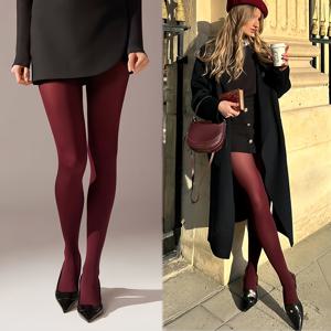 TEMU 1쌍 여성용 버건디 레드 타이츠 - 두껍고 고탄력 80D 헤비듀티 팬티스타킹, 버건디(진한 빨강) 색상, 손세탁 가능한 풀 레그 레깅스, 일상복, 파티용 - 편안한 착용감과 우아한 스타킹