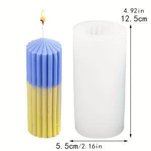 TEMU 파란색과 노란색 줄무늬가 있는 기하학적 촛불 모양 - 독특한 모양의 촛불을 만들기 위한 실리콘 촛불 홀더, 가정 장식 및 선물에 이상적, 촛불 만들기 키트|유니크한 촛불 홀더|실리콘 촛불 모양