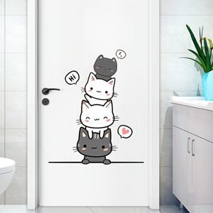 TEMU 귀여운 만화 고양이 스태커 벽 데칼 - PVC, 자가 접착식 어린이 방 & 옷장 문 장식용 - 할로윈과 크리스마스 현대 홈 데코 스티커