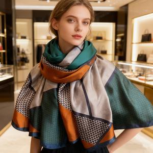 TEMU 여성용 우아한 한국 패션 스카프 & 숄 - 통기성 좋은 사계절용 경량 숄, 멀티컬러 (그린/오렌지/티얼) - 세탁기 사용 가능, 캐주얼 & 포멀 의상에 다용도, 스타일리시한 여성용 랩, 여성 숄 및 랩, 여성 숄