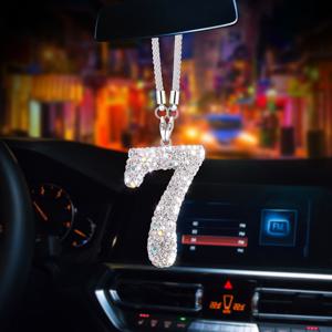 TEMU 1개 스테인리스 스틸 블링 행운의 숫자 펜던트, 조절 가능한 체인 차량 장식, 남녀 공용 개별 숫자 참, 차량용 펜던트