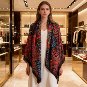 TEMU 고급 폴리에스테르 민족 스카프 - 생동감 넘치는 컬러풀 패턴 | 봄/가을에 우아하고 다용도 | 통기성 좋은 장식용 숄 랩 | 캐주얼 아웃도어 액세서리, 헤어 스카프