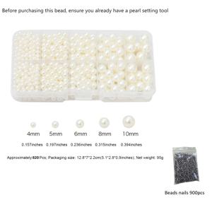 TEMU 820개 홀프리 ABS 진주와 900개 비즈 클로우 세트, 다양한 크기 4mm/5mm/6mm/8mm/10mm, 의류/신발/가방용 DIY 진주 액세서리, 레진 소재, 공예 용품