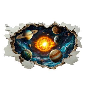 TEMU 1개 3D 파괴된 우주 갤럭시 벽 스티커, 마법의 은하계 외계 행성 벽 스티커, 창의적인 태양계 벽지 천장, 거실, 침실 홈 데코에 적합