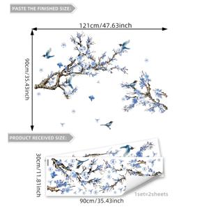 TEMU 2개 세트 (30 * 90Cm * 2개) 가지 꽃 새 집 장식 벽 스티커 침실 거실 소파 현관 배경 벽 스티커 (MS7258-YC)