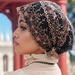 TEMU 여성용 이슬람 헤드스카프 - 꽃무늬가 있는 우아한 풀온 클로저 히잡, 반투명 네트 원단 웨딩 및 일상 기도용 - 라마단 & 무슬림 결혼식 베일 - 커피색, 보라색, 회색, 핑크색, 검정색, 베이지 색상 가능 - 겸손한 무슬림 여성 의류, 자수 디테일, 우아한 자수