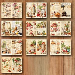 TEMU 스크랩북용 10장의 종이, 레시피 케이크 쿨 저널 페이지. 레트로 스타일 저널링용 종이, 아트 가바지 칼리그래피 콜라주 장식용 재료.