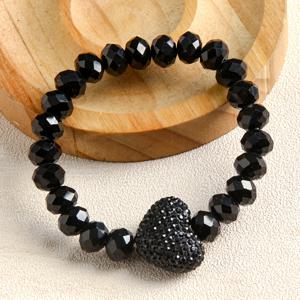 TEMU 매력적이고 스타일리시한 여성용 10mm 컬러풀 스파클링 유리 비즈 스트레치 팔찌, 레드 하트 참 장식 - 캐주얼 의상 및 발렌타인데이, 추수감사절, 어머니날 선물용, 귀여운 팔찌