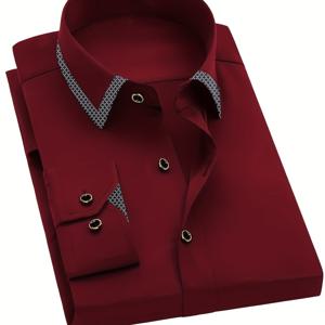 TEMU 남성 패션 타키시 셔츠 - 단색 블록, 스커트 핏, 폴리에스터, 올시즌, 직조, 120g/m² 재질 무게, 약간의 신축성, 라펠 칼라, 성인용