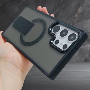 TEMU 럭셔리 스탠드 매트 자석 무선 충전 케이스 삼성 S23 S24 울트라 s25u s24 플러스 충격 방지 소프트 범퍼 메탈 카메라 보호 커버