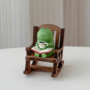 TEMU 독서하는 귀여운 개구리 록킹 체어 피규어 - 레진 제작, 책상 및 홈 데코에 완벽, 데이 및 이스터에 이상적인 선물, 개구리 정원 장식