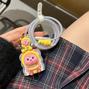 TEMU 5개/세트 아이폰 충전기 보호 케이스 만화 충전 케이블 보호 커버 애플 20w/18w 충전기 보호 커버, 충전 헤드 방수 케이블 꼬임 보호 커버