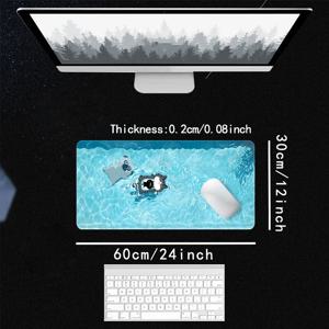 TEMU 귀여운 강아지와 고양이가 있는 고무 마우스 패드, 확장 데스크 매트, 미적 게임 패드, 파란 물결 디자인, HD 인쇄, 사무실 책상 액세서리, 내구성 있는 키보드 매트