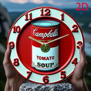 TEMU 1개 캠벨 토마토 수프 8인치 아크릴 무소음 벽시계, 비발광 쿼츠 , 둥근 모양, 배터리 작동(AA 포함되지 않음), 가정 및 사무실 장식에 이상적