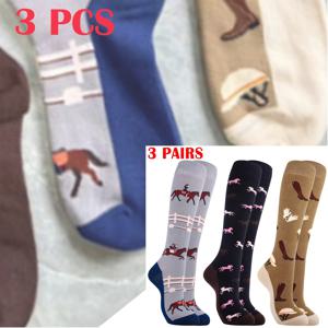TEMU 3 켤레의 Nujoyco 승마 무릎 높이 양말 - 여성용 승마 부츠, 동물 및 말 무늬, 폴리에스터 혼방, 기계 세탁 가능, 승마 애호가를 위한 완벽한 선물, 승마 액세서리 | 장난기 있는 동물 무늬 | 니트 질감