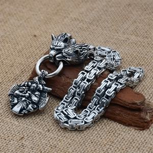 TEMU 울프 헤드 킹 목걸이 | 왕관 펜던트 남성 보물 목걸이, 스테인리스 스틸 및 아연 합금, 데일리 착용, 동물 테마