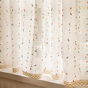 TEMU 1패널 GXI 프렌치 스타일 모던 자수 커튼 - 무지개 줄무늬 상단 & 크로셰 레이스 하단, 반투명 짧은 창문 드레이프, 로드 포켓 디자인 (소형 주방/침실/거실용) - 크로스 패브릭 (낮은 다림질 관리)