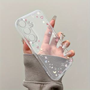 TEMU 귀여운 달과 별 투명 휴대폰 케이스 삼성 갤럭시 A 시리즈용 - 충격 방지 TPU 커버, 호환, 풀 보호 및 스타일리쉬 디자인, 천체 테마 폰 커버 | TPU 보호 케이스, 삼성 휴대폰 케이스 액세서리