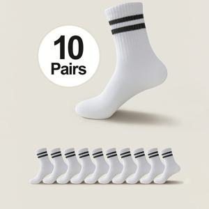TEMU 남성용 크루 양말 10켤레 - 통기성 좋고 냄새 방지 및 땀 흡수 중간 종아리 양말, 폴리에스터와 엘라스테인으로 제작된 일상적인 편안함을 위한 완벽한 캐주얼 의류용 귀여운 양말