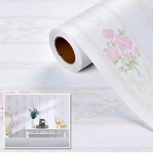 TEMU 방수 및 제거 가능한 농촌 디자인의 핑크 꽃과 녹색 잎사귀가 있는 거실, 침실 또는 홈 데코용 두꺼운 자체 접착식 플로럴 벽지 1롤
