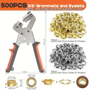 TEMU 공기 눈 스티드 500개 세트, 공기 눈 스티드 및 설치 도구 세트, 발톱, 구멍, 금속 로프 링과 특수 플라이어 세트