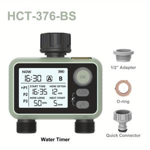 TEMU Eshico 2-Outlet 스마트 비가 센서 타이머, 노란색 청동 부속품 - 자동 지연 수분, 설치 및 조정 용이, 수동/자동 모드 스위치, 5.31x5.31x2.95 인치, 정원 관개 타이머 | 현대 정원 타이머 | 디지털 디스플레이 타이머