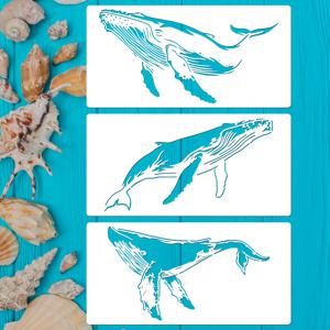 TEMU 고래 테마 페인팅 스텐실 3개 세트, DIY 공예 템플릿, 재사용 가능한 스텐실 플레이트, 종이, 벽 캔버스, 캔버스, 플라스틱 페인팅 템플릿에 적합
