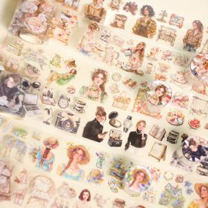 TEMU 스크랩북 및 저널링용 빈티지 PET 테이프 스티커 6롤 - 꽃무늬, 레트로 초상화, 그리고 환상적인 디자인, DIY 공예, 다이어리 및 창의적 프로젝트에 완벽한 스크랩북 스티커