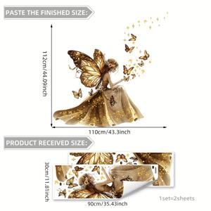 TEMU 두 개의 손그림 나비 공주 꽃 요정 창의적인 벽 스티커 거실 침실 복도 마당 주방 욕실 배경 벽 장식 스티커 MS3338
