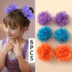 TEMU 여아들을 위한 귀여운 머리 액세서리 - 보라색, 파란색, 오렌지색, 핑크색 - 부드럽고 신축성이 뛰어난 스타일리시한 머리 묶음용품 - 일상적인 사용을 위한 6개 세트