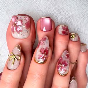 TEMU 48개 손가락과 발의 두 개 세트 꽃 프레스온 손톱, 손톱 파일 및 젤 글루가 모든 여성에게 매일 착용하기에 적합합니다.