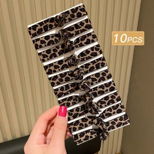 TEMU 10개입 레몬러브 여성용 헤어밴드 - 탄력 있는 머리끈, 블랙 & 브라운, 사계절 사용 가능한 데일리/파티/오피스 액세서리 - 내구성과 쉬운 관리의 귀여운 헤어바ンド, 중국식 패턴(기하학적&표범무늬), 고품질폴리에스터와 부드러운소재