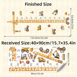 TEMU 1개 탈착식 만화 공사 차량 크레인 높이 측정 스티커 벽지, 아이 방 소년방 장식용 성장 측정 도구 침실 유아방 자체 접착 벽 데칼 15.7인치 X 35.4인치