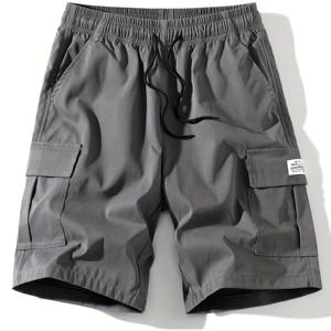 TEMU 남성용 카고 반바지 - 솔리드 컬러, 레터 패치, 플랩 포켓, 다중 포켓, 드로스트링 허리, 루즈 캐주얼 반바지