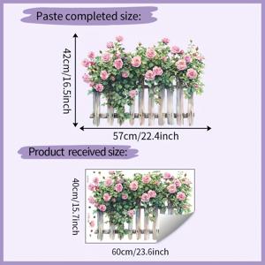 TEMU 1개, 장식 스티커, 울타리 장미 녹색 잎사귀, 탈착 가능한 방수 PVC 스티커, 거실, 침실, 욕조, 문 장식에 적합, 15.7*23.6인치, 벽용 장미 벽지, 핑크 벽지, 벽용 장식, 홈용 벽 장식, 대형 자체 접착 벽 타투, 벽 스티커, 접착식 벽 스티커, 벽지스티커, 타일스티커, 현관문시트지, 벽스티커, 스티커 인테리어