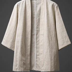 TEMU 남성용 에스닉 스타일 린넨 혼방 오버사이즈 케이프 - 경량 3/4 소매 어깨 없는 디자인, 손세탁 가능한 사계절 캐주얼 커버업, 베르사틸 레이어링 피스, 칼라 없음, 단색 디자인