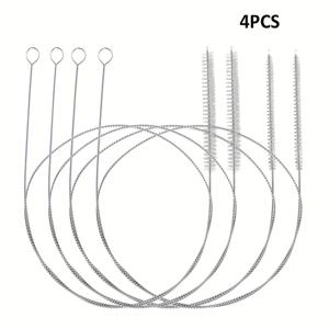 TEMU 4개 튜브 클리너 브러시 세트 - 부드러운 나일론 솔, 39인치 스테인리스 스틸 브러시, 빨대, 케거터, 급식 튜브, 라인 및 펌프 청소용 - 내구성 강화, 사용 편리, 슬림 메탈릭 마감, 유연한 청소 도구
