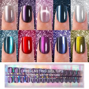 TEMU 300개 세트 숏 스퀘어 캣아이 프렌치 프레스온 네일 - 여성용 소프트 젤 인조네일, 10가지 광택 캣아이 컬러 디자인 (멀티컬러) - 파티, 어머니날, 여름 네일 - 쉬운 적용, 숏 길이