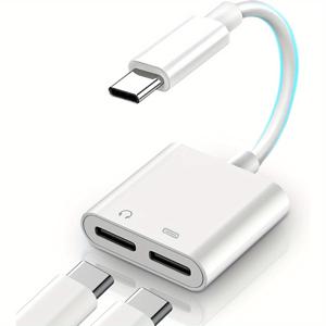 TEMU 5W USB-C to USB-C 오디오 어댑터 - 아이폰, 삼성, 아이패드 및 기타 기기와 완벽하게 호환되는 듀얼 USB-C 포트, 휴대용 충전 솔루션, 충전 액세서리 | 모던 오디오 어댑터 | 내구성 있는 빌드 품질, USB C 허브