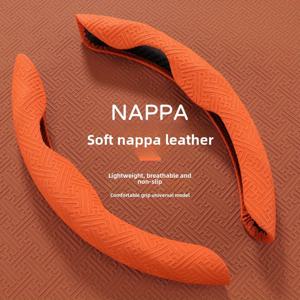 TEMU 초박형 나노 스티어링 휠 커버 - 스냅온 디자인, 미끄럼 방지 엠보싱 그립, 자동차에 적합, 오렌지 & 블랙 질감 표면으로 향상된 제어력, 차량 내부 액세서리 | 세련된 차량 장식 | 안전한 핏 커버