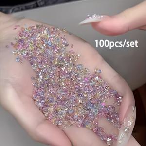 TEMU 100개의 새로운 네일 장식 액세서리, 혼합된 색상의 코팅, 투명한 베이스, 자이콘 스톤, 다양한 크리스탈과 누드 다이아몬드가 포함된 네일 아트용 액세서리입니다.