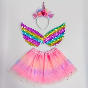 TEMU 크리스마스, 할로윈, 레이브 파티용 완벽한 유니콘 날개 헤어밴드와 드레스 세트, 공주 의상 3피스