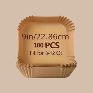 TEMU 100개 논스틱 브라운 페이퍼 라이너 - 에어프라이어, 베이킹, 로스팅 & 전자레인지용 - 쉬운 세척, 건강한 요리 - 가정 및 상업 주방에 완벽한 에어 프라이어 액세서리 | 내구성 있는 조리 라이너