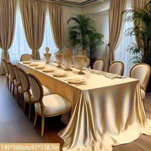 TEMU 할로윈, 크리스마스용 1개 세트 - 고급진한 샴페인 실키폴리에스터 테이블보: 웨딩·생일·연회 & 특별 이벤트를 위한 우아한 직사각형 파티커버. 부드러운 질감의 럭셔리 장식