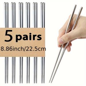 TEMU 스테인리스 스틸 젓가락 5쌍, 재사용 가능한 은색 식기 세척기 사용 가능, 가정 주방 호텔 식당용 사각 경량 미끄럼 방지 가위, 젓가락 세트, 젓가락 홀더