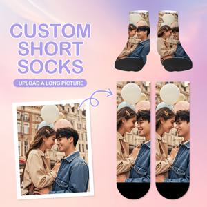 TEMU 맞춤형 사진 360° 프린트 재미있는 개인화 얼굴 패턴 발목 양말 1쌍 - 남녀공용 통기성 여름 양말, 어머니의 날, 아버지의 날을 위한 독특한 선물, 매일 착용하는 귀여운 양말