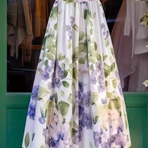 TEMU 고리스트 플로럴 프린트 A라인 스커트 - 가벼운 여름 캐주얼 드레스, 밝은 꽃 디자인, 여성에게 편안하고 세련된 흐르는 스커트 | A라인 실루엣 | 부드러운 디테일