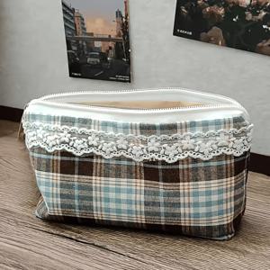 TEMU 대용량 체크무늬 필통 - 내구성 있는 트윌 원단, 학교, 사무실, 여행용 휴대용 정리함 - 문구류, 화장품, 사무용품을 위한 다중 구획 수납 - 스타일리시하고 기능성 디자인, 연필 파우치|필통