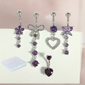 TEMU 여성용 스테인리스 스틸 하트 리본 요소 포함 5개입 뱃심 피어싱 장식 팩 14g 박스 포장, 배꼽 피어싱,매달린 배꼽 피어싱,스테인리스 스틸 피어싱 주얼리,플로럴 테마 주얼리,럭셔리 바디 쥬얼리,저자극성 피어싱 쥬얼리,내구성 있는 배꼽 피어싱,선물용